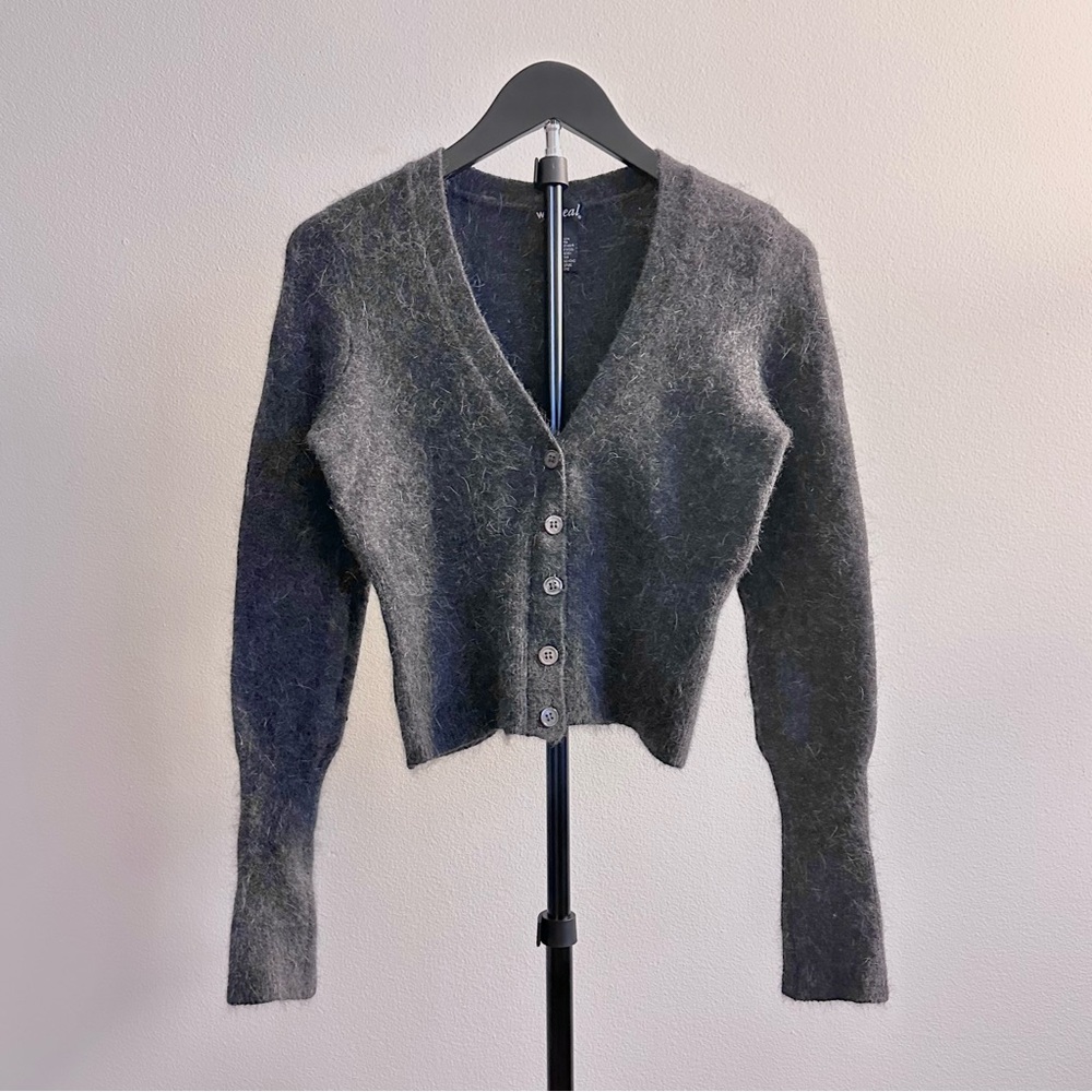 Vintage Y2K Wet Seal Dark Gray Fuzzy Angora Wool V-Neck Cardigan Sweater Size M